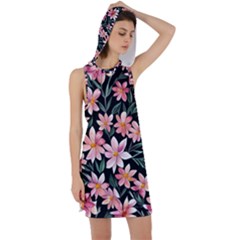 Classy Botanicals – Watercolor Flowers Botanical Racer Back Hoodie Dress by GardenOfOphir