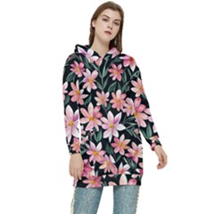 Classy Botanicals – Watercolor Flowers Botanical Women s Long Oversized Pullover Hoodie by GardenOfOphir