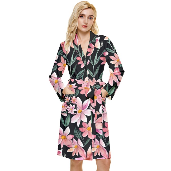 Classy Botanicals – Watercolor Flowers Botanical Long Sleeve Velvet Robe