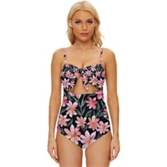 Classy Botanicals – Watercolor Flowers Botanical Knot Front One-piece Swimsuit by GardenOfOphir