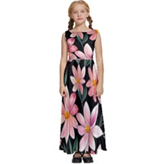 Classy Botanicals – Watercolor Flowers Botanical Kids  Satin Sleeveless Maxi Dress by GardenOfOphir