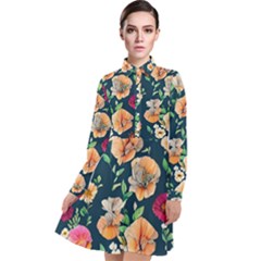 Charming Foliage – Watercolor Flowers Botanical Long Sleeve Chiffon Shirt Dress by GardenOfOphir