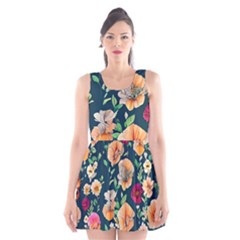 Charming Foliage – Watercolor Flowers Botanical Scoop Neck Skater Dress by GardenOfOphir