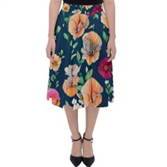 Charming Foliage – Watercolor Flowers Botanical Classic Midi Skirt by GardenOfOphir