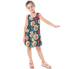 Charming Foliage – Watercolor Flowers Botanical Kids  Sleeveless Dress by GardenOfOphir