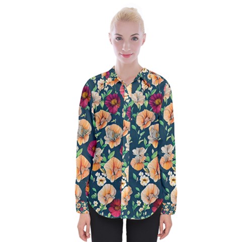 Charming Foliage – Watercolor Flowers Botanical Womens Long Sleeve Shirt by GardenOfOphir