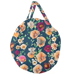 Charming Foliage – Watercolor Flowers Botanical Giant Round Zipper Tote by GardenOfOphir