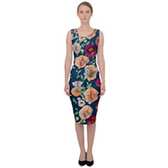 Charming Foliage – Watercolor Flowers Botanical Sleeveless Pencil Dress by GardenOfOphir