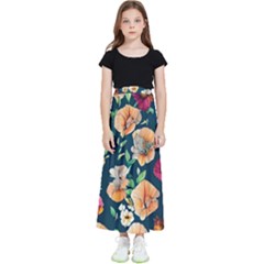 Charming Foliage – Watercolor Flowers Botanical Kids  Flared Maxi Skirt by GardenOfOphir