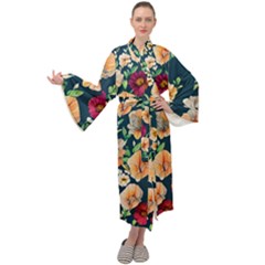 Charming Foliage – Watercolor Flowers Botanical Maxi Velvet Kimono by GardenOfOphir