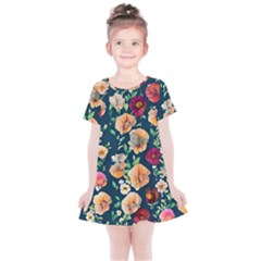 Charming Foliage – Watercolor Flowers Botanical Kids  Simple Cotton Dress by GardenOfOphir