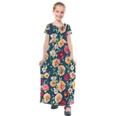 Charming Foliage – Watercolor Flowers Botanical Kids  Short Sleeve Maxi Dress by GardenOfOphir