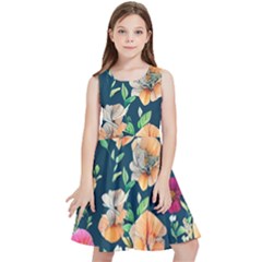 Charming Foliage – Watercolor Flowers Botanical Kids  Skater Dress by GardenOfOphir