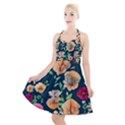 Charming Foliage – Watercolor Flowers Botanical Halter Party Swing Dress  View1