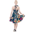 Charming Foliage – Watercolor Flowers Botanical Halter Party Swing Dress  View2