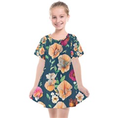 Charming Foliage – Watercolor Flowers Botanical Kids  Smock Dress by GardenOfOphir