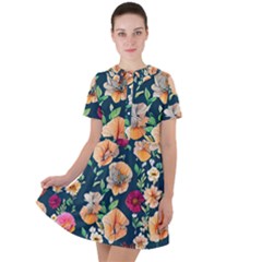 Charming Foliage – Watercolor Flowers Botanical Short Sleeve Shoulder Cut Out Dress  by GardenOfOphir