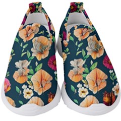 Charming Foliage – Watercolor Flowers Botanical Kids  Slip On Sneakers by GardenOfOphir