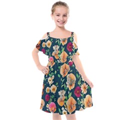 Charming Foliage – Watercolor Flowers Botanical Kids  Cut Out Shoulders Chiffon Dress by GardenOfOphir