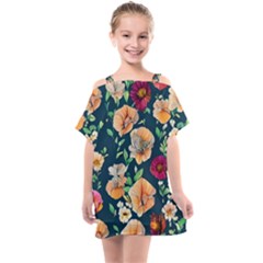 Charming Foliage – Watercolor Flowers Botanical Kids  One Piece Chiffon Dress by GardenOfOphir