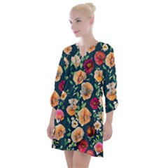 Charming Foliage – Watercolor Flowers Botanical Open Neck Shift Dress by GardenOfOphir