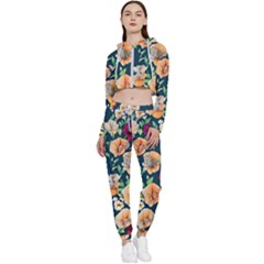 Charming Foliage – Watercolor Flowers Botanical Cropped Zip Up Lounge Set by GardenOfOphir