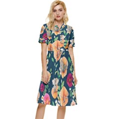 Charming Foliage – Watercolor Flowers Botanical Button Top Knee Length Dress by GardenOfOphir