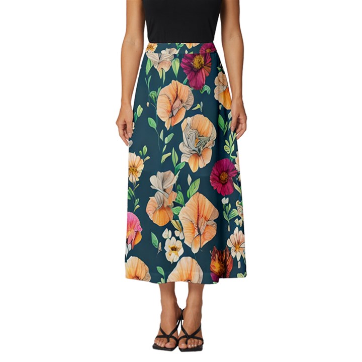 Charming Foliage – Watercolor Flowers Botanical Classic Midi Chiffon Skirt