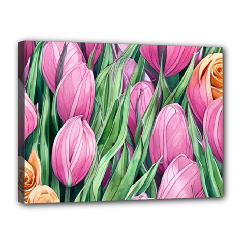 Cheerful Watercolor Flowers Canvas 16  X 12  (stretched) by GardenOfOphir