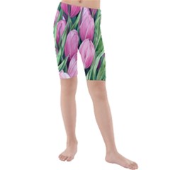 Cheerful Watercolor Flowers Kids  Mid Length Swim Shorts by GardenOfOphir