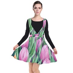 Cheerful Watercolor Flowers Plunge Pinafore Dress