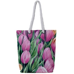 Cheerful Watercolor Flowers Full Print Rope Handle Tote (small) by GardenOfOphir