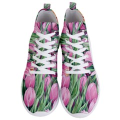 Cheerful Watercolor Flowers Men s Lightweight High Top Sneakers by GardenOfOphir