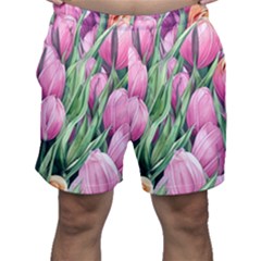 Cheerful Watercolor Flowers Men s Shorts