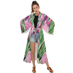 Cheerful Watercolor Flowers Maxi Kimono by GardenOfOphir