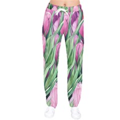 Cheerful Watercolor Flowers Women Velvet Drawstring Pants