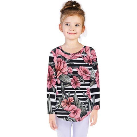 Country-chic Watercolor Flowers Kids  Long Sleeve Tee by GardenOfOphir