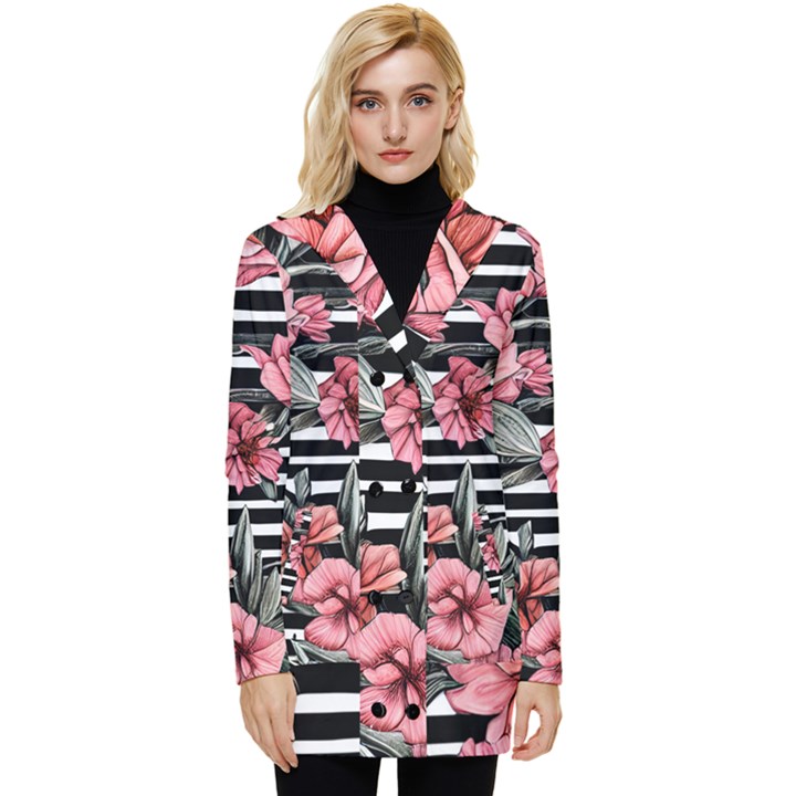 Country-Chic Watercolor Flowers Button Up Hooded Coat 