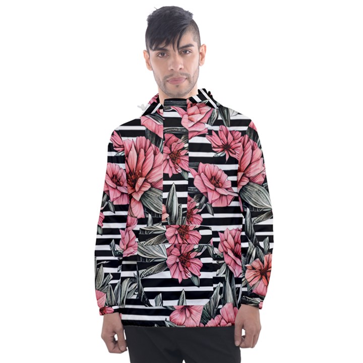 Country-Chic Watercolor Flowers Men s Front Pocket Pullover Windbreaker