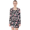 Choice watercolor flowers V-neck Bodycon Long Sleeve Dress View1