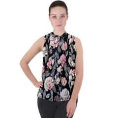 Choice Watercolor Flowers Mock Neck Chiffon Sleeveless Top by GardenOfOphir