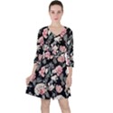 Choice watercolor flowers Quarter Sleeve Ruffle Waist Dress View1