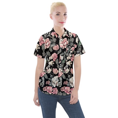 Choice Watercolor Flowers Women s Short Sleeve Pocket Shirt by GardenOfOphir