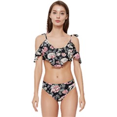 Choice Watercolor Flowers Ruffle Edge Tie Up Bikini Set	