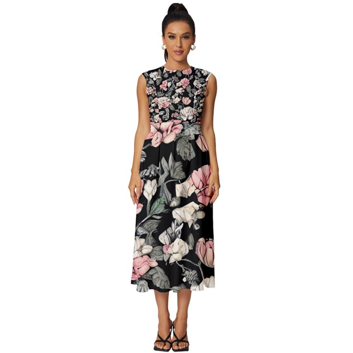 Choice watercolor flowers Sleeveless Round Neck Midi Dress