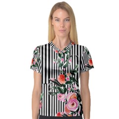 Classic Watercolor Flowers V-neck Sport Mesh Tee