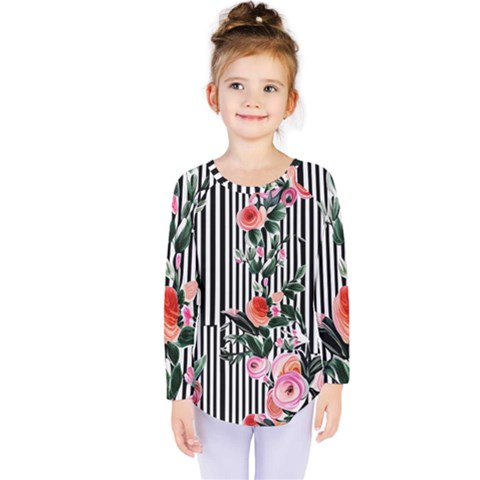 Classic Watercolor Flowers Kids  Long Sleeve Tee by GardenOfOphir