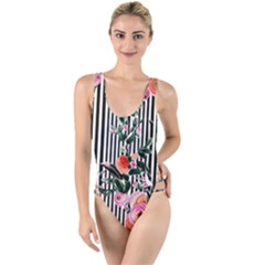 Classic Watercolor Flowers High Leg Strappy Swimsuit by GardenOfOphir