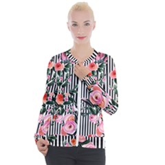 Classic Watercolor Flowers Casual Zip Up Jacket by GardenOfOphir