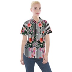 Classic Watercolor Flowers Women s Short Sleeve Pocket Shirt